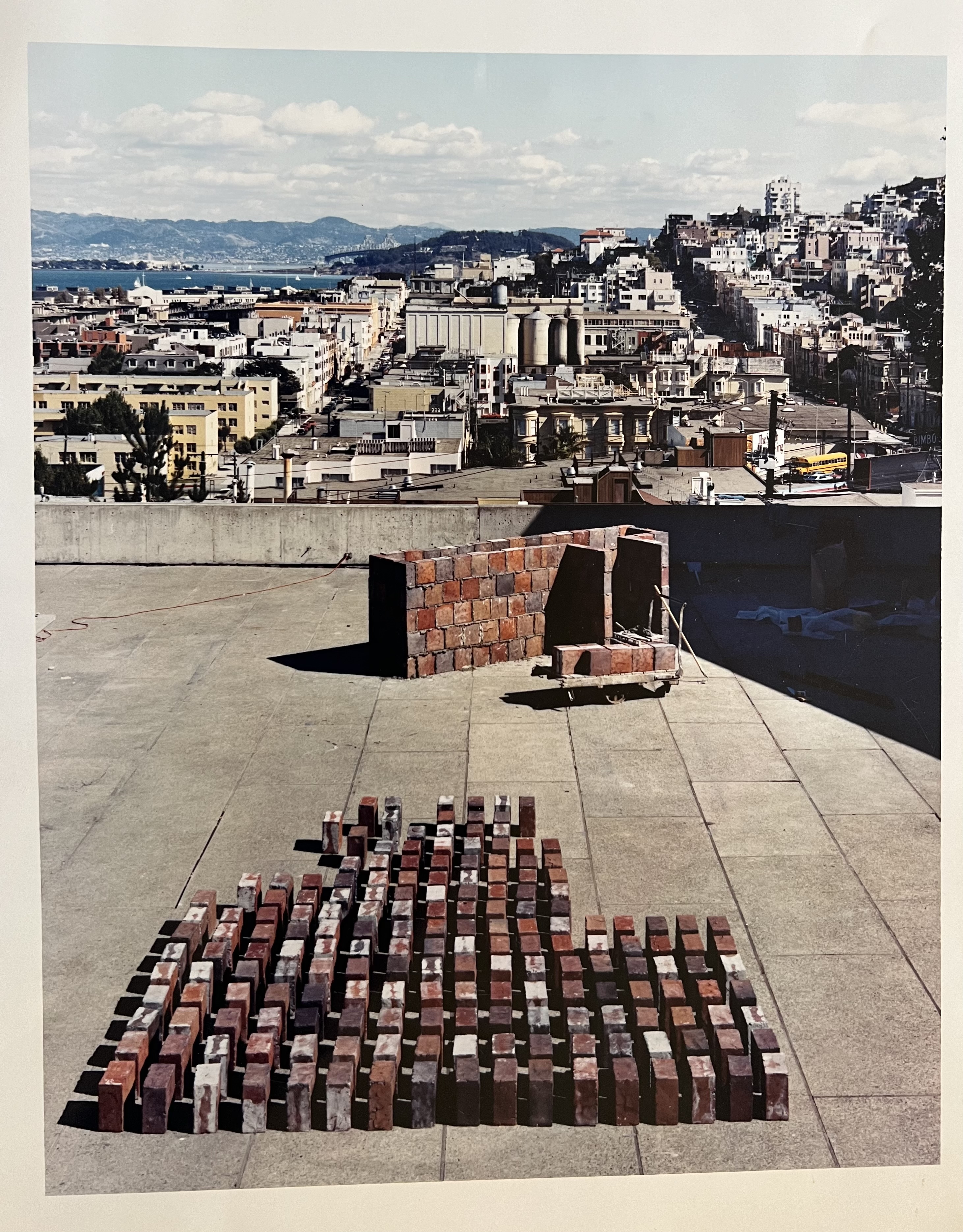 Brick installation and tile samples on San Francisco rooftop